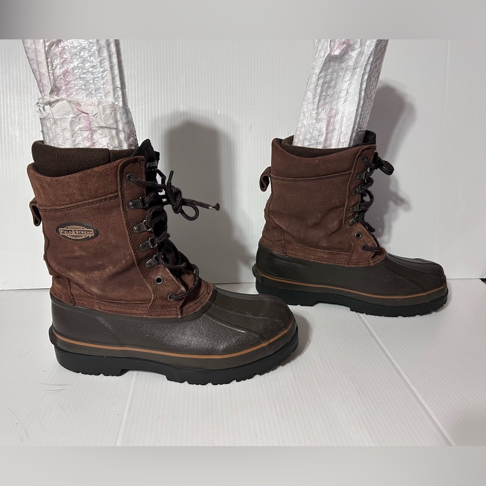 Field & Stream brown leather hunting duck boots men size 10 steel shank